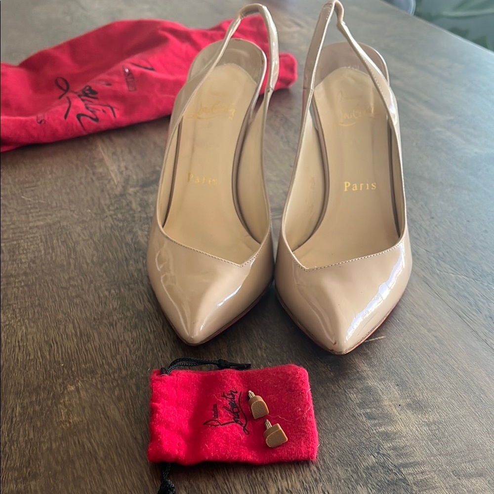 Christian Louboutin, Elegant Beige Slingback Heels.